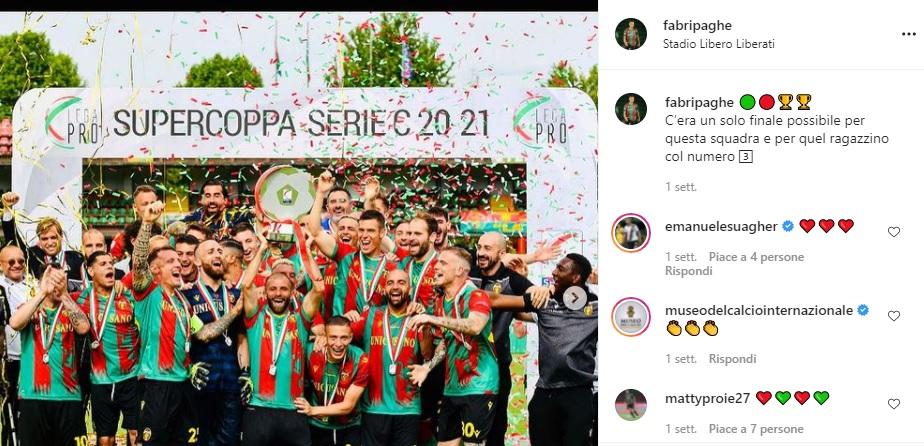 Ternana, Paghera omaggia Mammarella su Instagram – FOTO