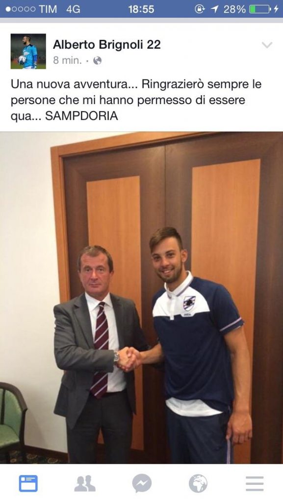 FOTO – Brignoli: “Samp eccomi! Ringrazio chi…”