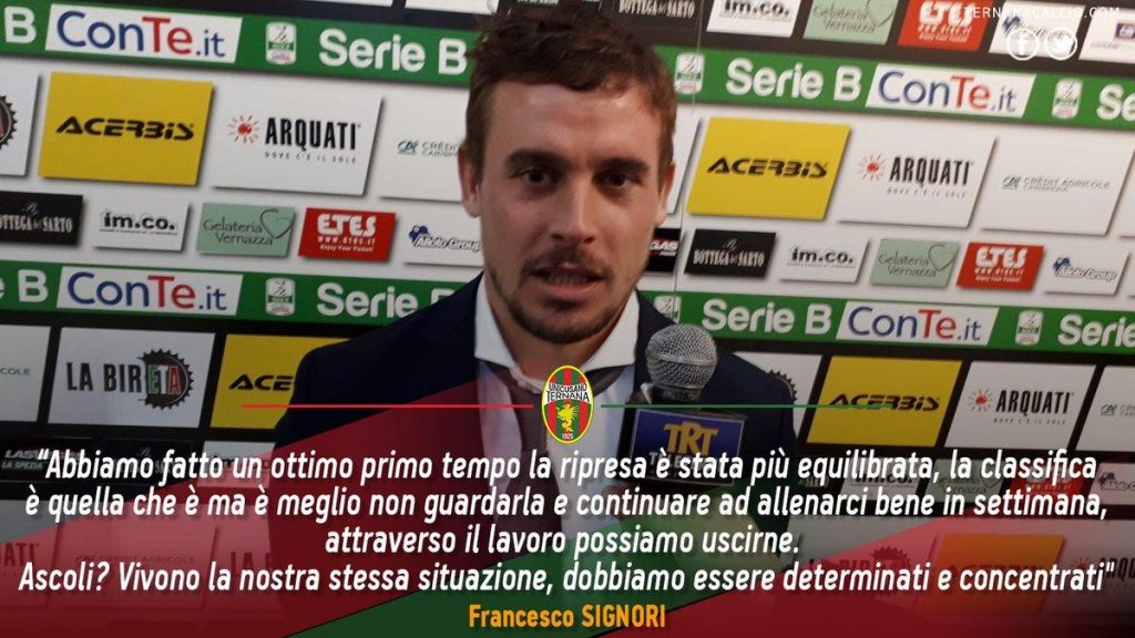 Twitter – Ternana, Signori: “Buon primo tempo, ripresa equilibrata”