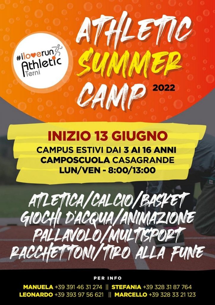 Al Camposcuola di Terni torna l’Athletic Summer Camp