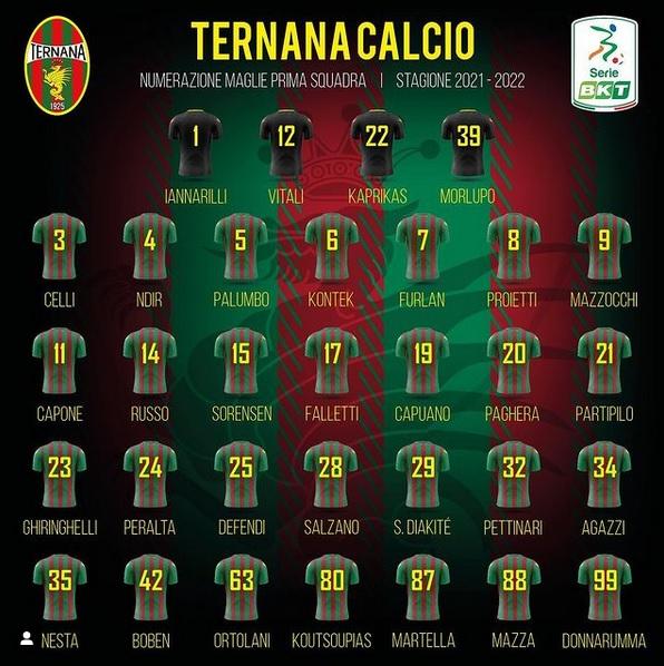 Ternana ecco i numeri di maglia della stagione 2021/22