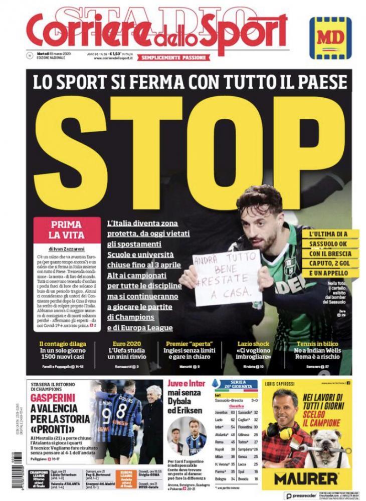 RassegnaStampa – CdS – Stop: si ferma il calcio e tutto il Paese