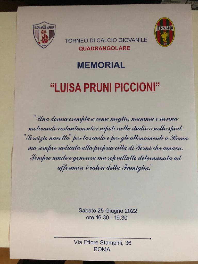 Oggi c’è il memorial “Luisa Pruni PIccioni”