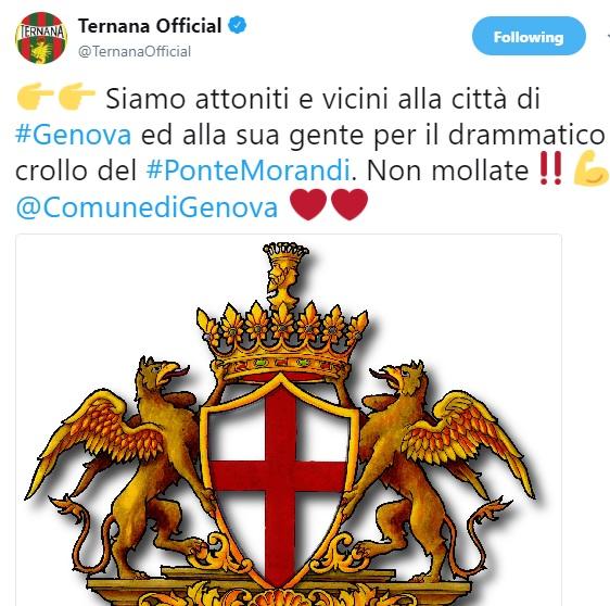 La Ternana vicina alle vittime di Genova