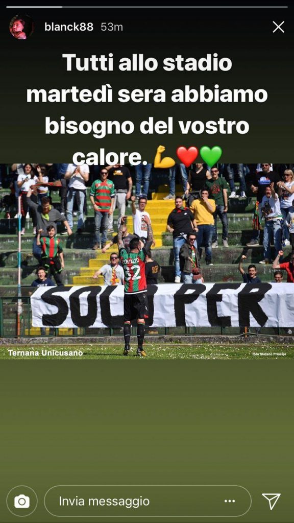 Montalto su Instagram: “Tutti allo stadio martedì sera abbiamo bisogno del vostro calore” FOTO