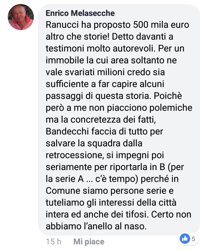 Ternana – Nuova puntata del capitolo stadio: Melasecche torna a parlare sui social