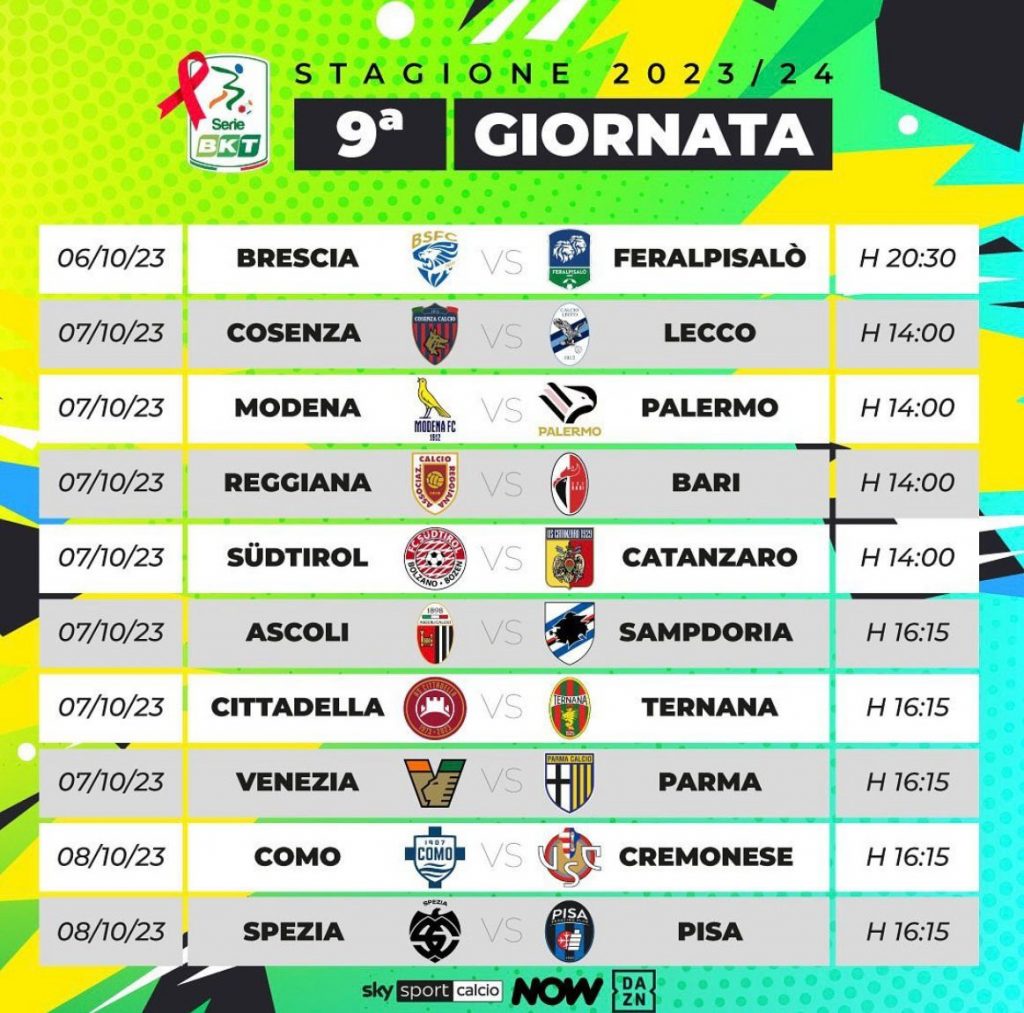 Serie B, il programma della 9ª giornata: si inizia stasera con Brescia-Feralpisalò