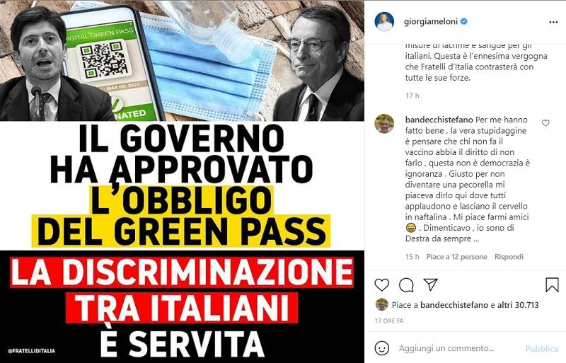 Green Pass: botta e risposta social tra la Meloni e Bandecchi – FOTO