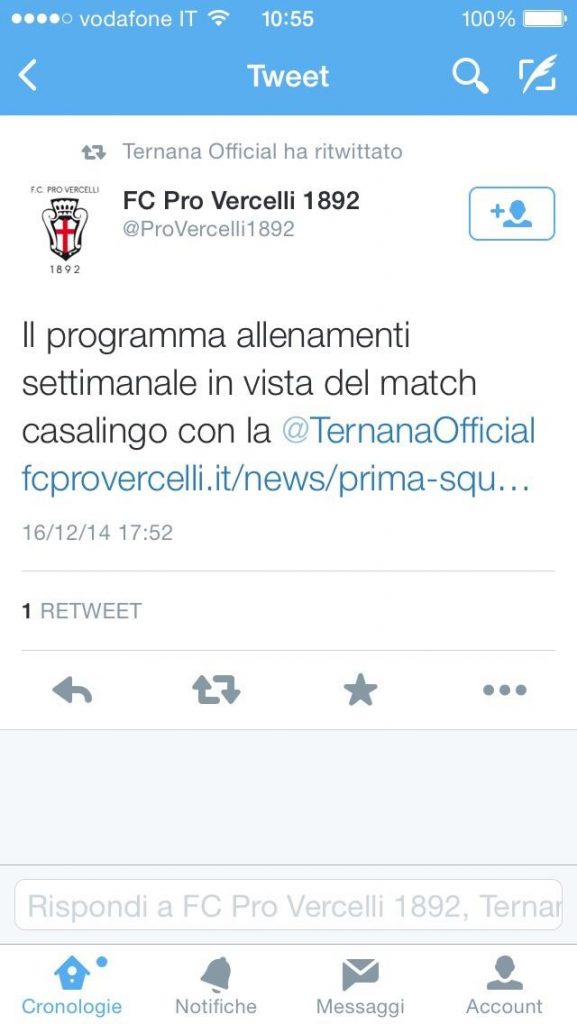 Ternana e Pro Vercelli, una sfida a colpi di… retweet