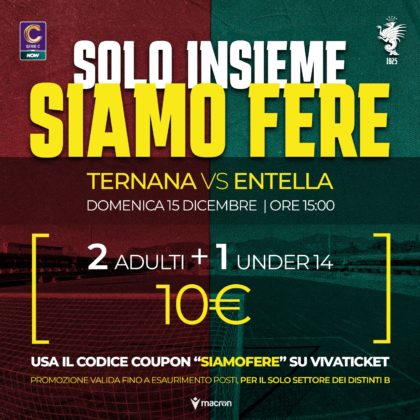 Ternana, iniziata la prevendita per l’Entella: attiva una promozione speciale per i tifosi